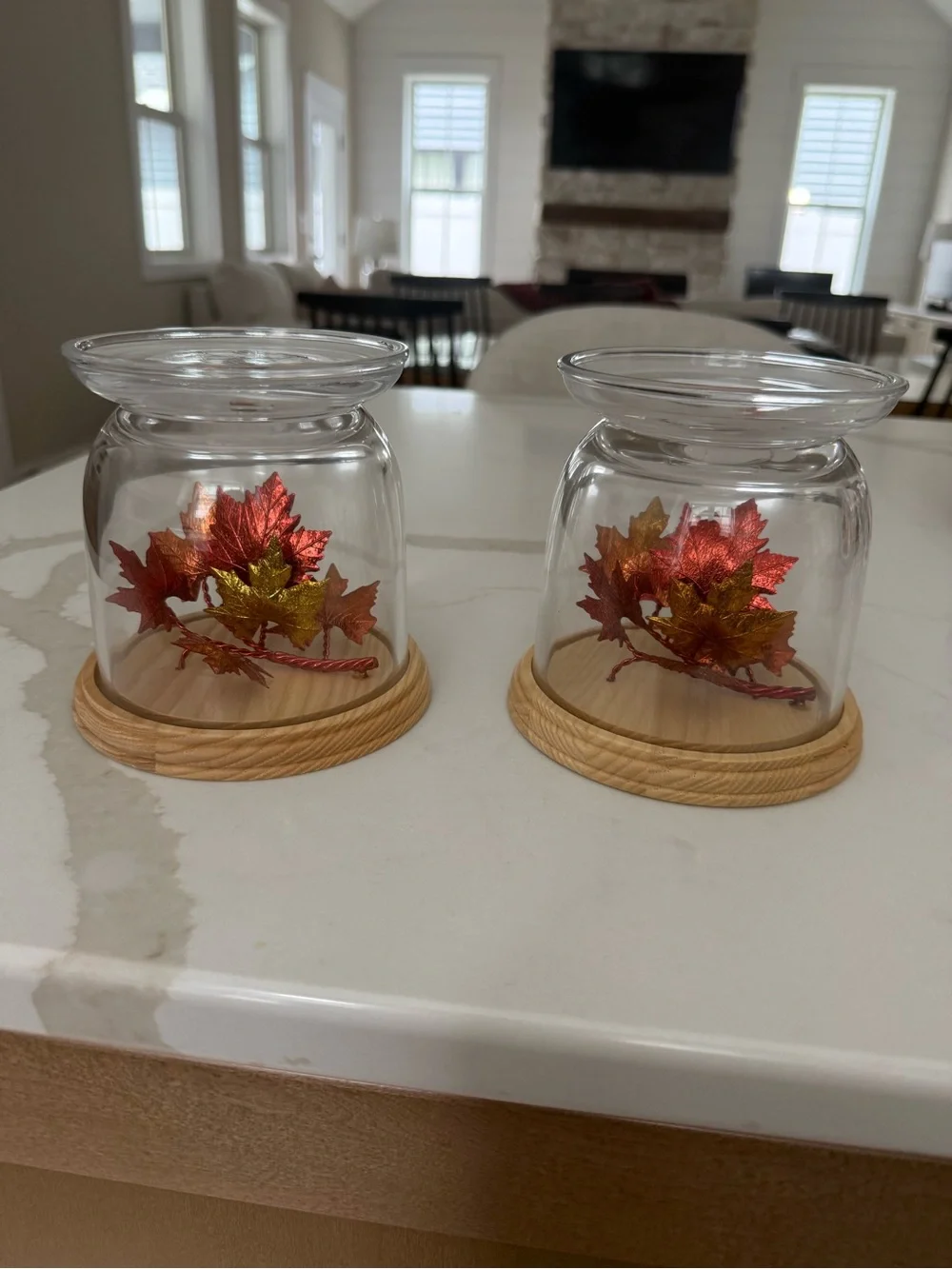 Set of 2 Glass Fall Leaf Decorative Candle Holders - bath and body works